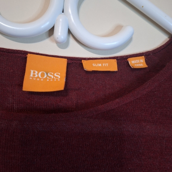 Boss XL slim fit longsleeve thin knit cotton raw hem burgndy sweater - Picture 2 of 6